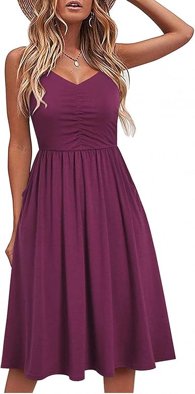 Amazon.com: Vestidos casuales para mujer, sin mangas, de algodón, vestido  de playa, línea A, tirantes delgados, vestidos de verano con bolsillos :  Ropa, Zapatos y Joyería