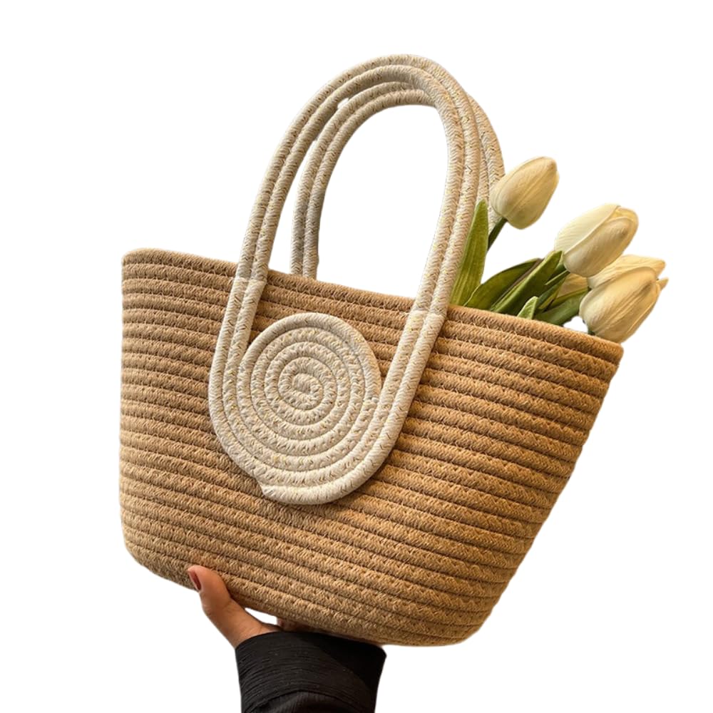 Bolso tejido para mujer, bolso de mano de cuerda de algodón vibrante, elegante, grande, para mujer, elegante bolso de mano y bolso de hombro