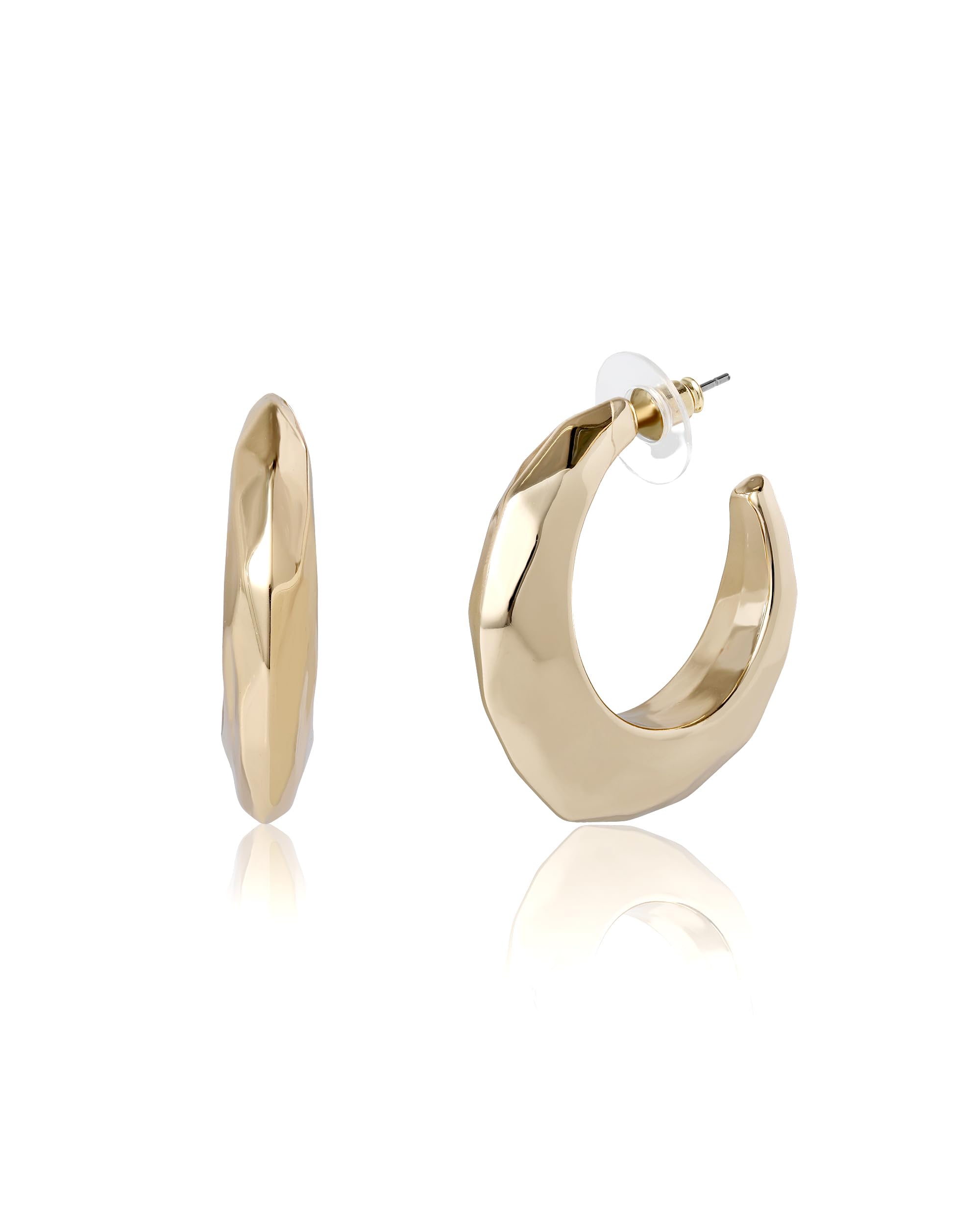 BCBG Chunky Gold-Tone Hoop Earrings for Women - Textured, Chunky Hoops - Modern Jewelry
