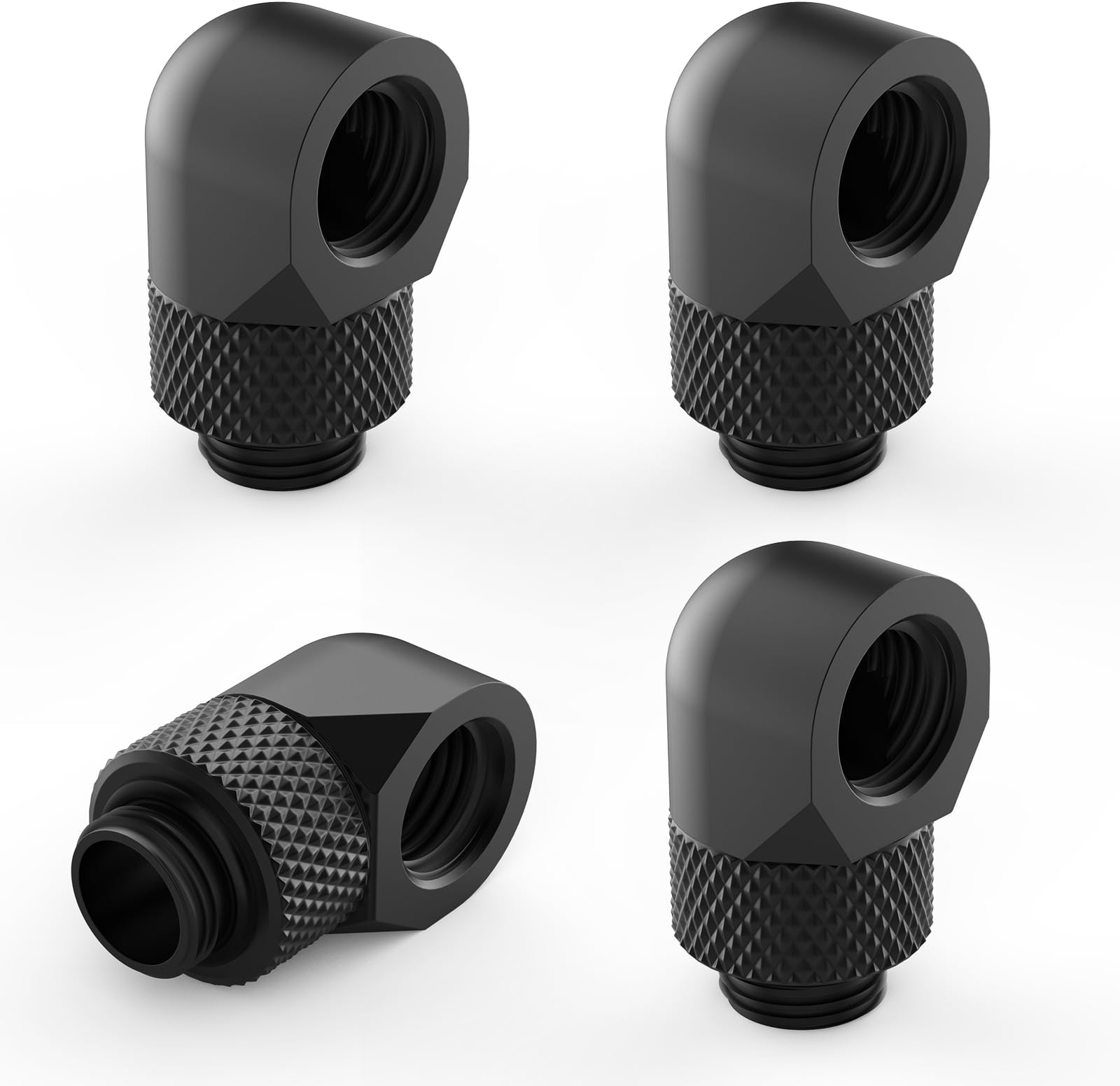 SDTC Tech 4-Pack G1/4" Male to Female Extender Connector 90° Rotary Elbow Enhance Multi-Link Adapter Fitting for PC Water Cooling System, Black