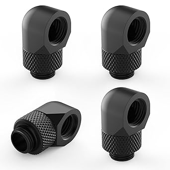 SDTC Tech 4-Pack G1/4" Male to Female Extender Connector 90 Rotary Elbow Enhance Multi-Link Adapter Fitting for PC Water Cooling System, Black