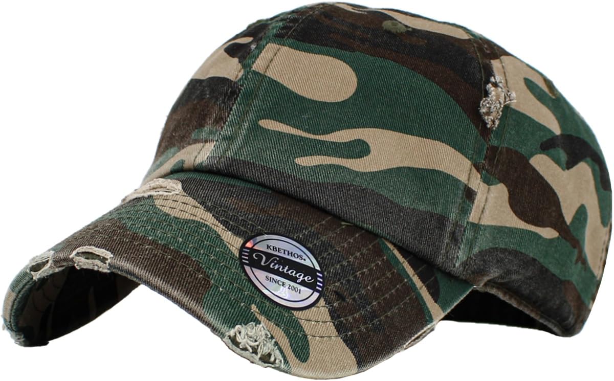 KBETHOS Vintage Washed Distressed Cotton Dad Hat Baseball Cap Adjustable Polo Trucker Unisex Style Headwear
