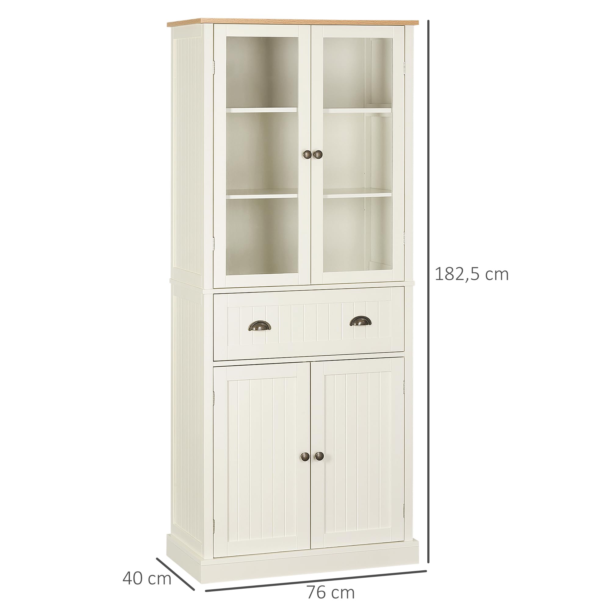 HOMCOM Alacena de Cocina con 2 Puertas de Cristal 76x40x182,5 cm Crema