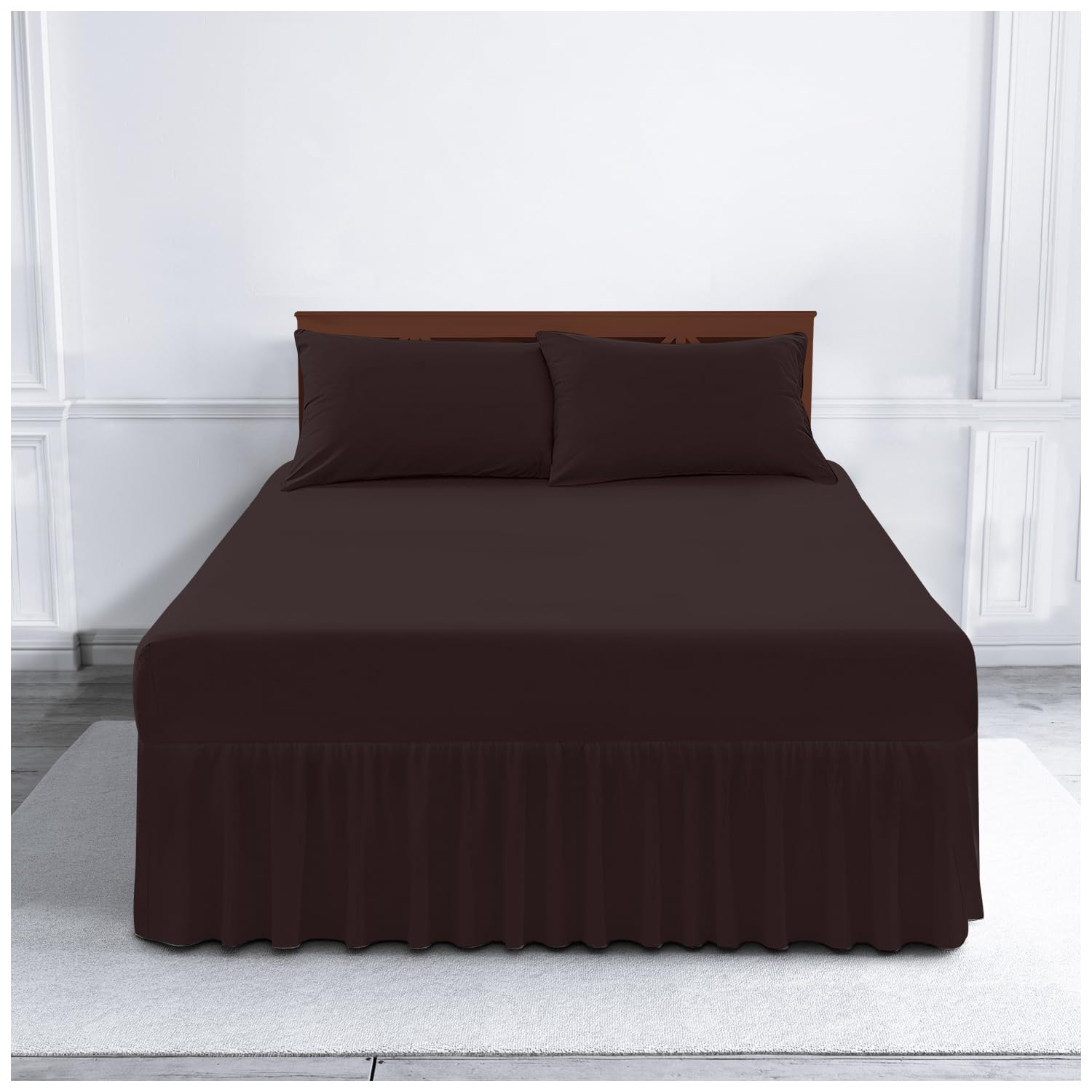 Gaveno Cavailia Luxury Non-Iron PERCALE VALANCE Sheet, Poly-Cotton, Chocoloate , King
