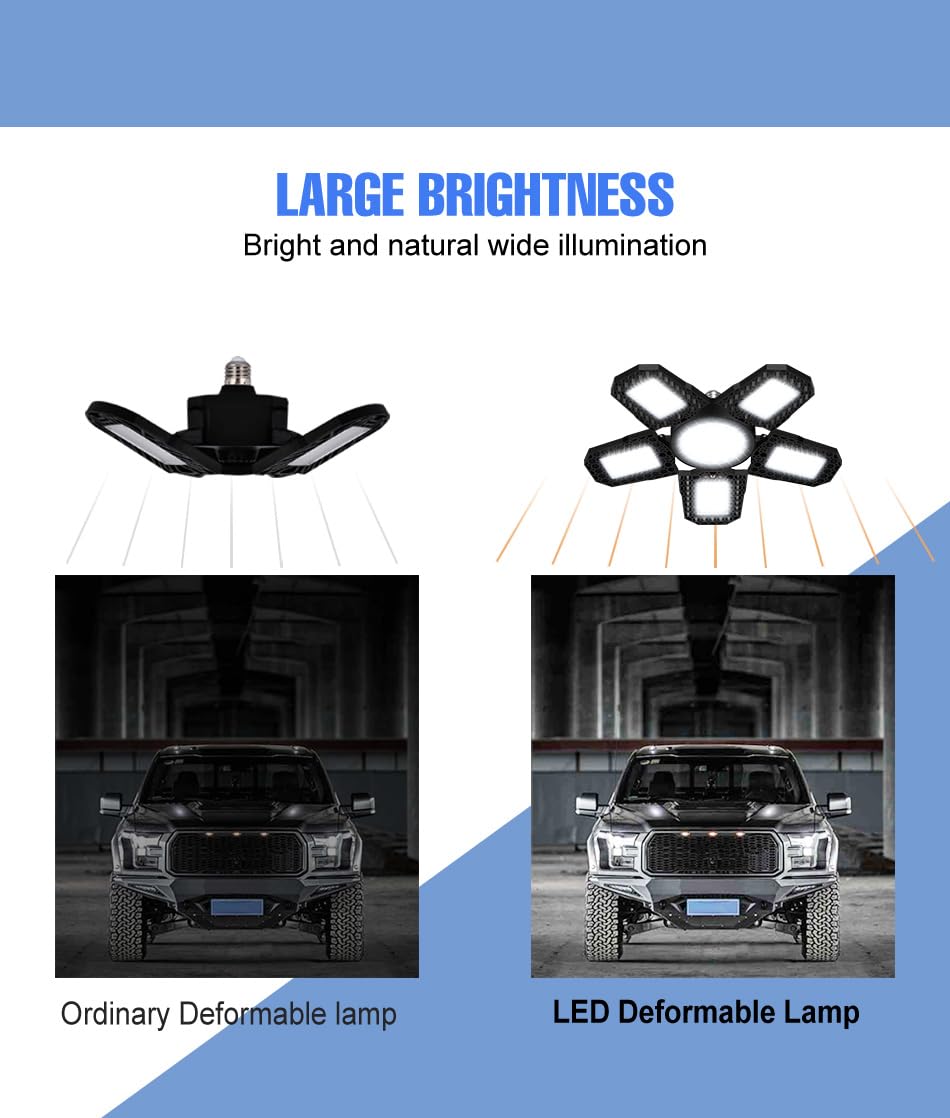 WENNI 200W LED Large Area Foldable Commercial Lighting E26 E27 Workshop Lights 100-277V Deformable Garage Light 110V Adjustable — view 8