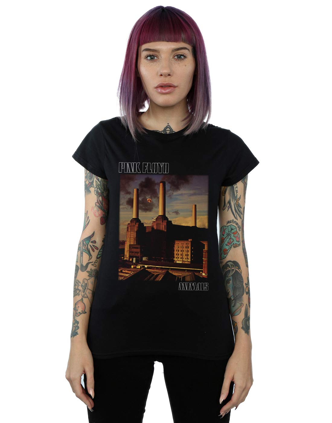 Absolute Cult Women's Black Pink Floyd Animals Poster T-Shirt Medium