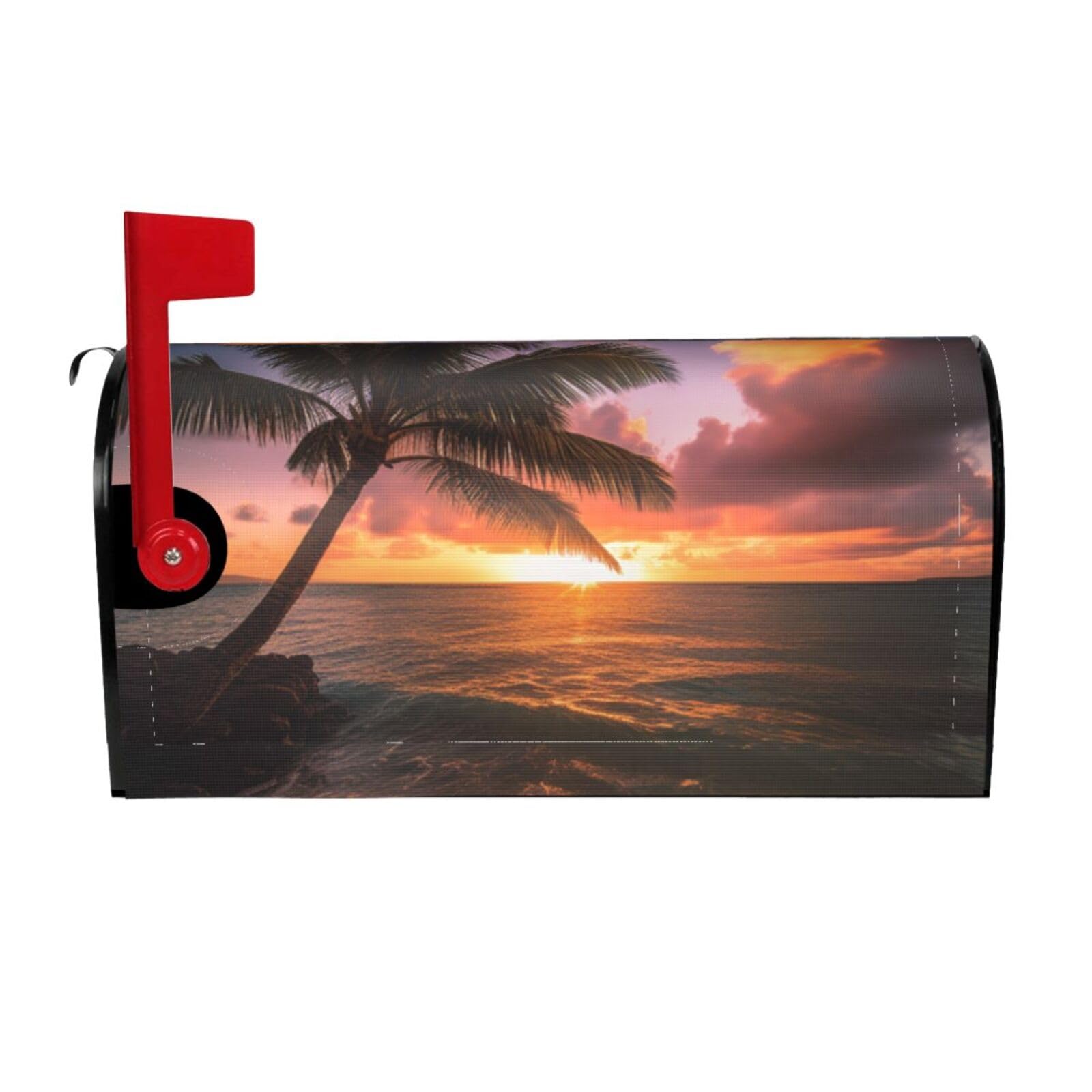 Palm Tree Sunset Beach Mailbox Covers Magnetic Wraps Post Letter Box Cover Garden Home Decor 25.5x21 in