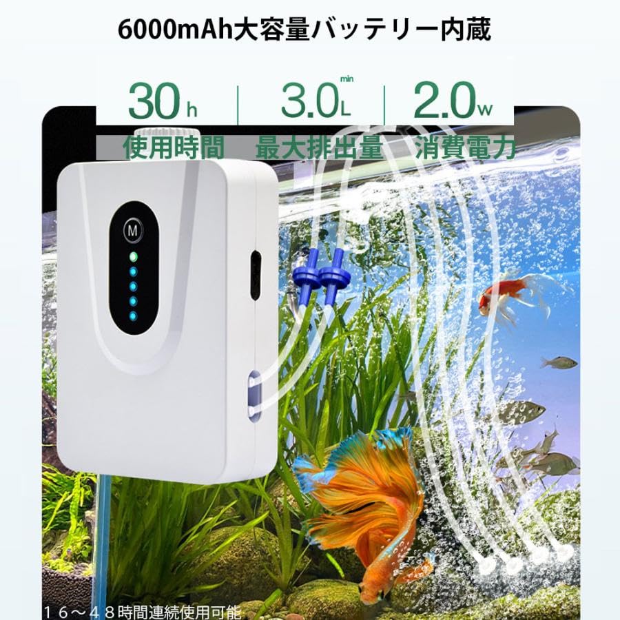 Amazon.co.jp: ソーラーエアポンプ 2.5L/min 水槽用エアポンプ