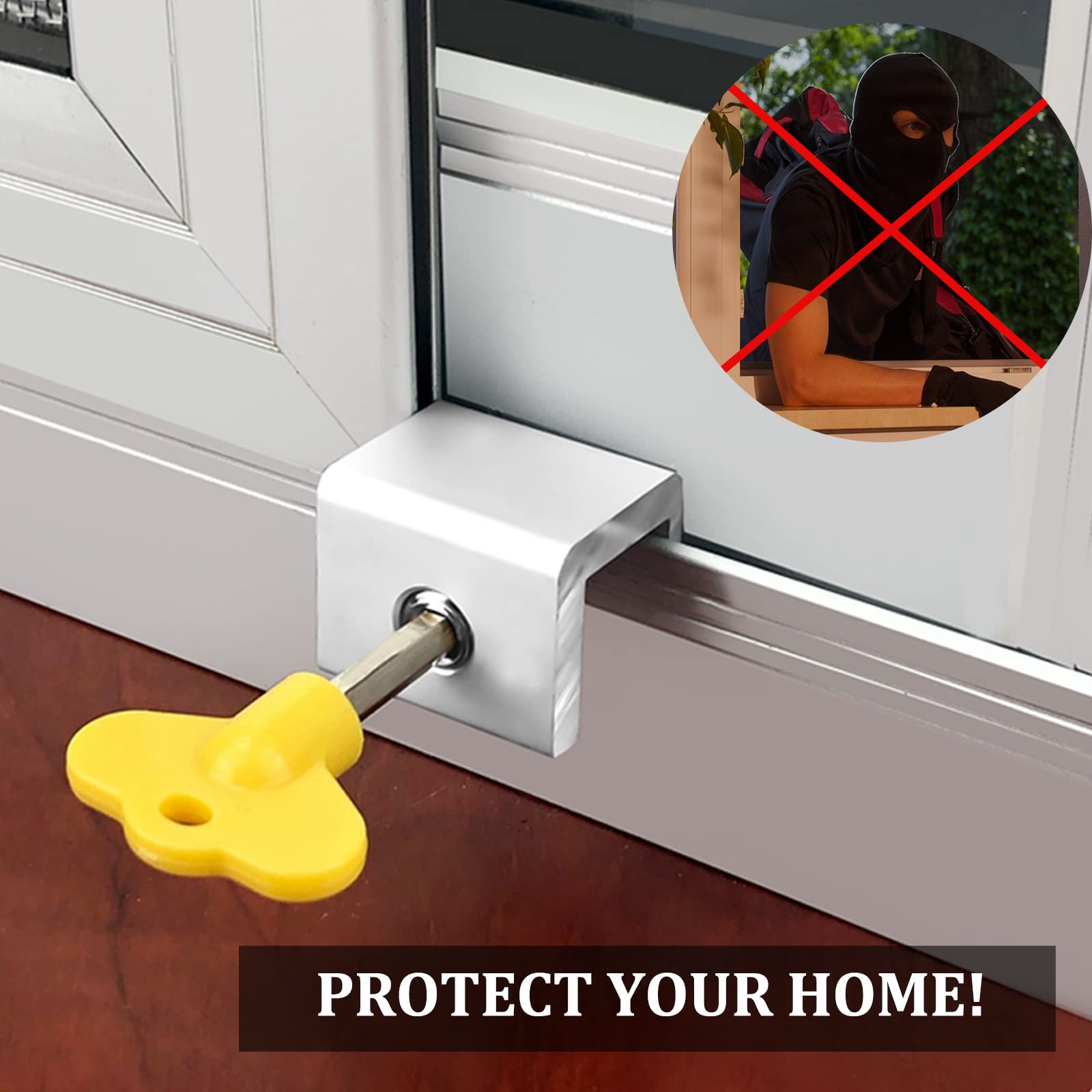 Uenhoy 8 Pcs Sliding Window Locks Aluminum Alloy Window Stoppers Adjustable Window Door Frame Security Locks with Key for Home and Office — Amazon image 7