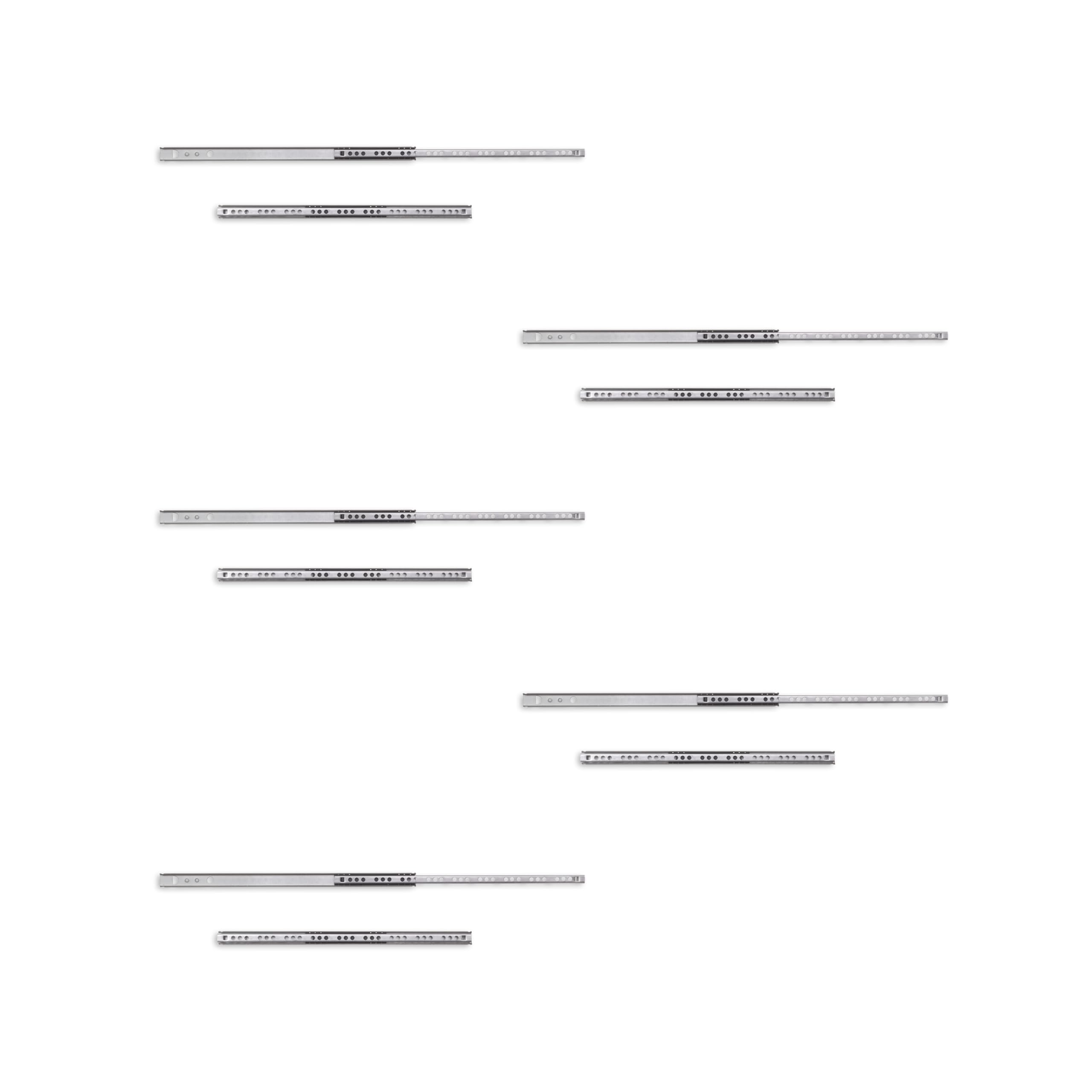 Set of 5 pairs (10pcs) of partial extension ball bearing runners/slides 17mm x 310mm (0,66 x 12,2 inch) for drawer, Zinc Plated