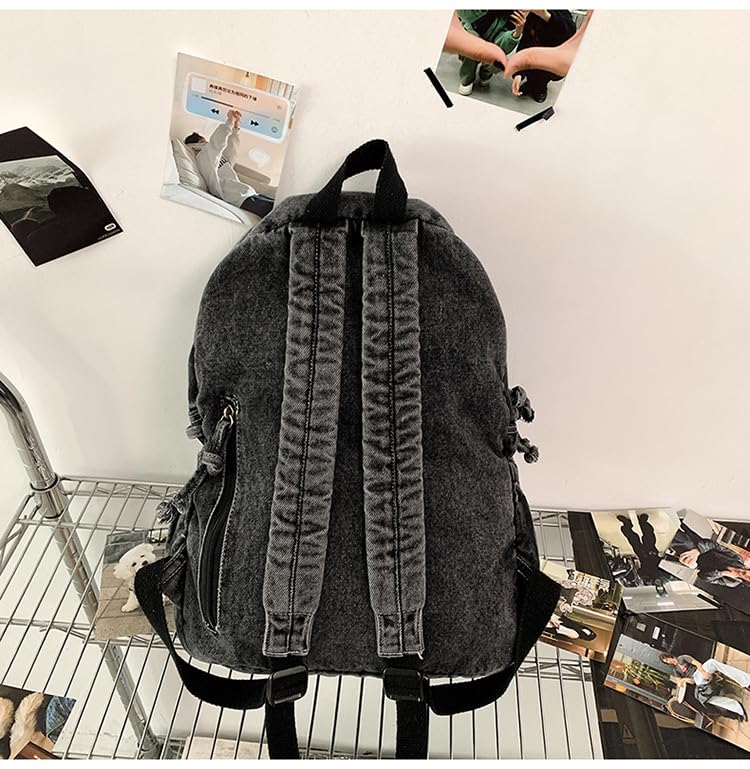 Denim Backpack Women's Men Casual Solid Color Lightweight Large Bag Going Out Christmas Gifts (grey,one size)3
