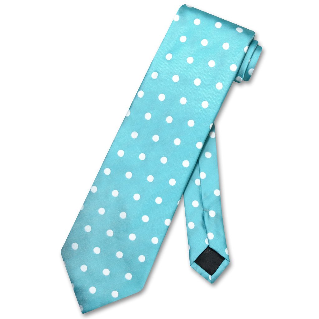 Vesuvio Napoli NeckTie TURQUOISE BLUE w/WHITE Polka Dots Design Men's Neck Tie