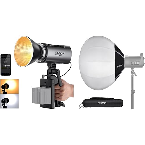 NEEWER MS150B 130W Bi Color LED Video Light with 26"/65cm Lantern Softbox Kit, Mini COB Photography Lighting with App Control, 2.4G Mode, Bowens Mount Continuous Output Lighting, 2700K-6500K 12 Scenes