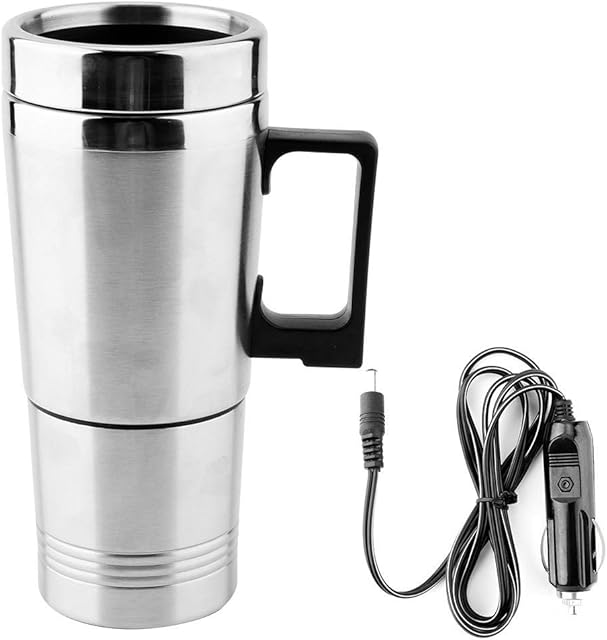 Solomi 12V Kettle - Car Water Heater, Stainless Steel Electric Kettle Water Heating Cup for Coffee Tea 12V 60W 350ML + 150ML