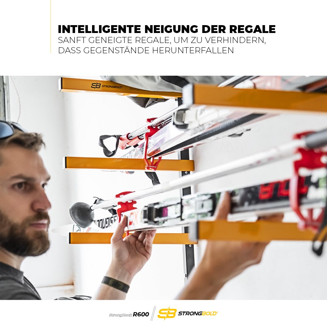 StrongRack R600 Schwerlastregal ⏐ Aufbewahrung Regal und Garage Organizer mit 6 Ebenen ⏐ Wandhalterung Regal für Ski und Gartengeräte Organizer
