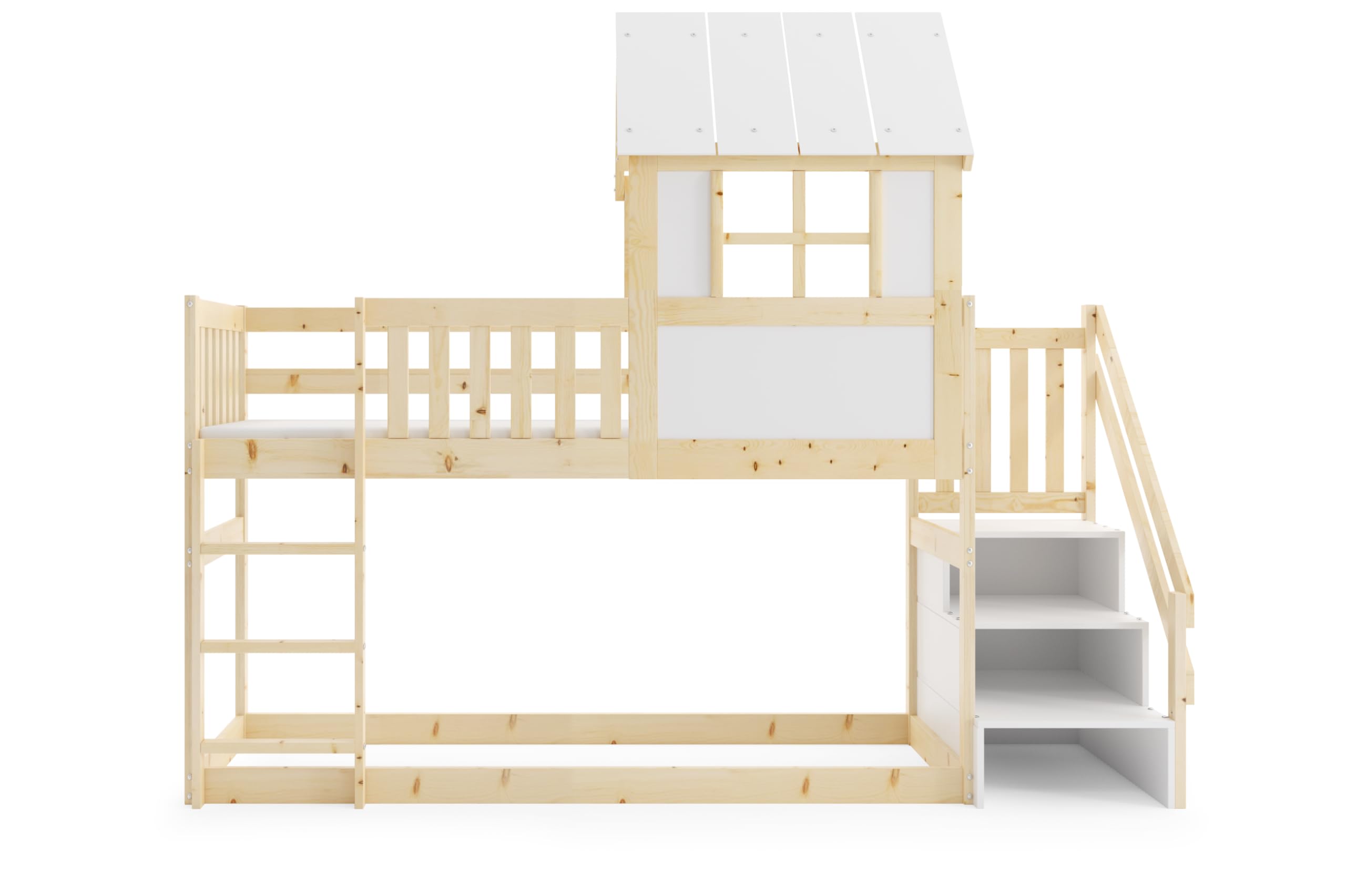 Interbeds Letto a soppalco con scivolo e scaletta, letto a castello, letto in legno, letto per bambini con rete a doghe, letto gioco (con scaletta) (Soppalco con scale)