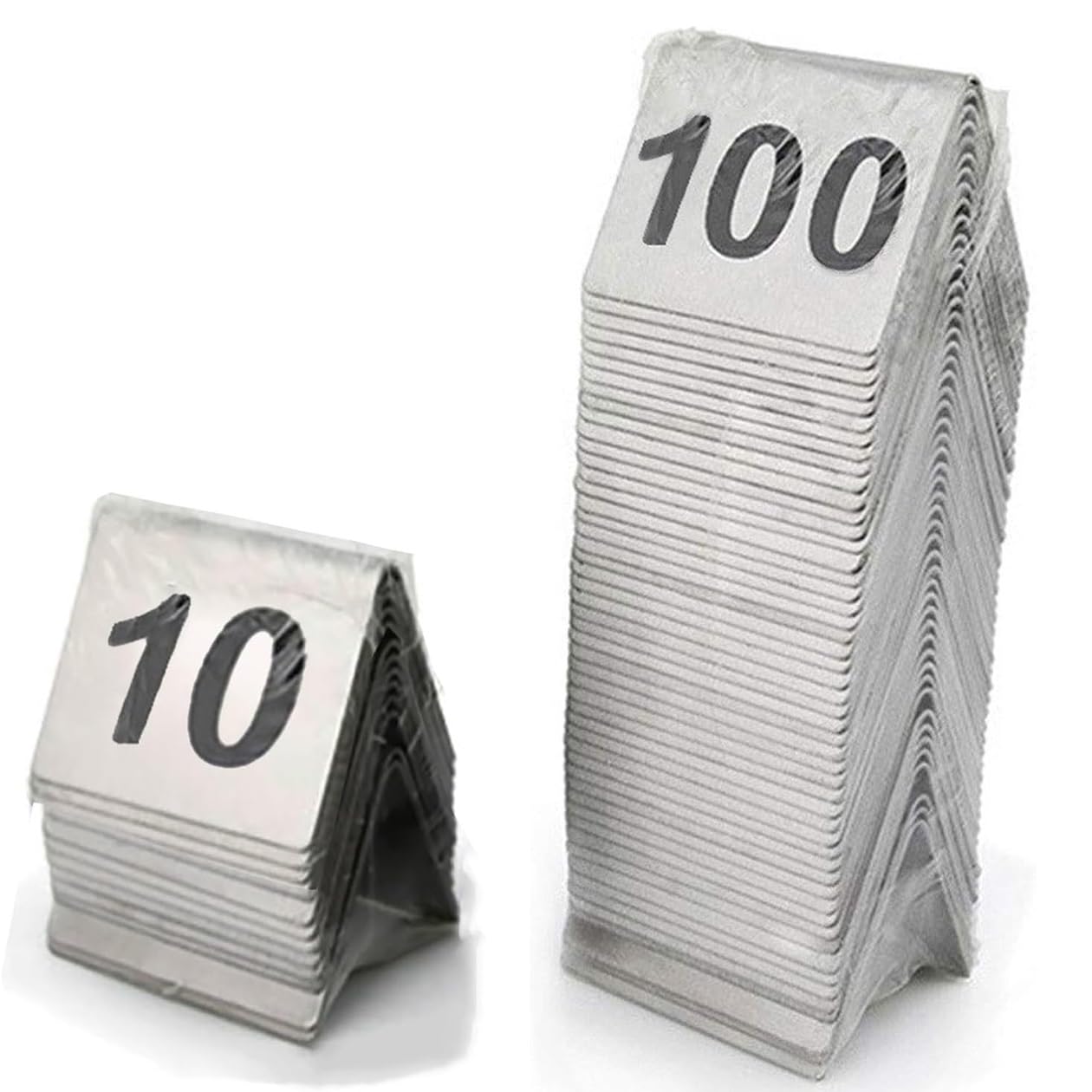 DEJIN Stainless Steel Tent Style Table Numbers 1-10/25/50/75/100 Restaurant Digital Number Plate Tabletop Number Stackable, Weddinag Birthday Marriage Party Supplies(1-100)