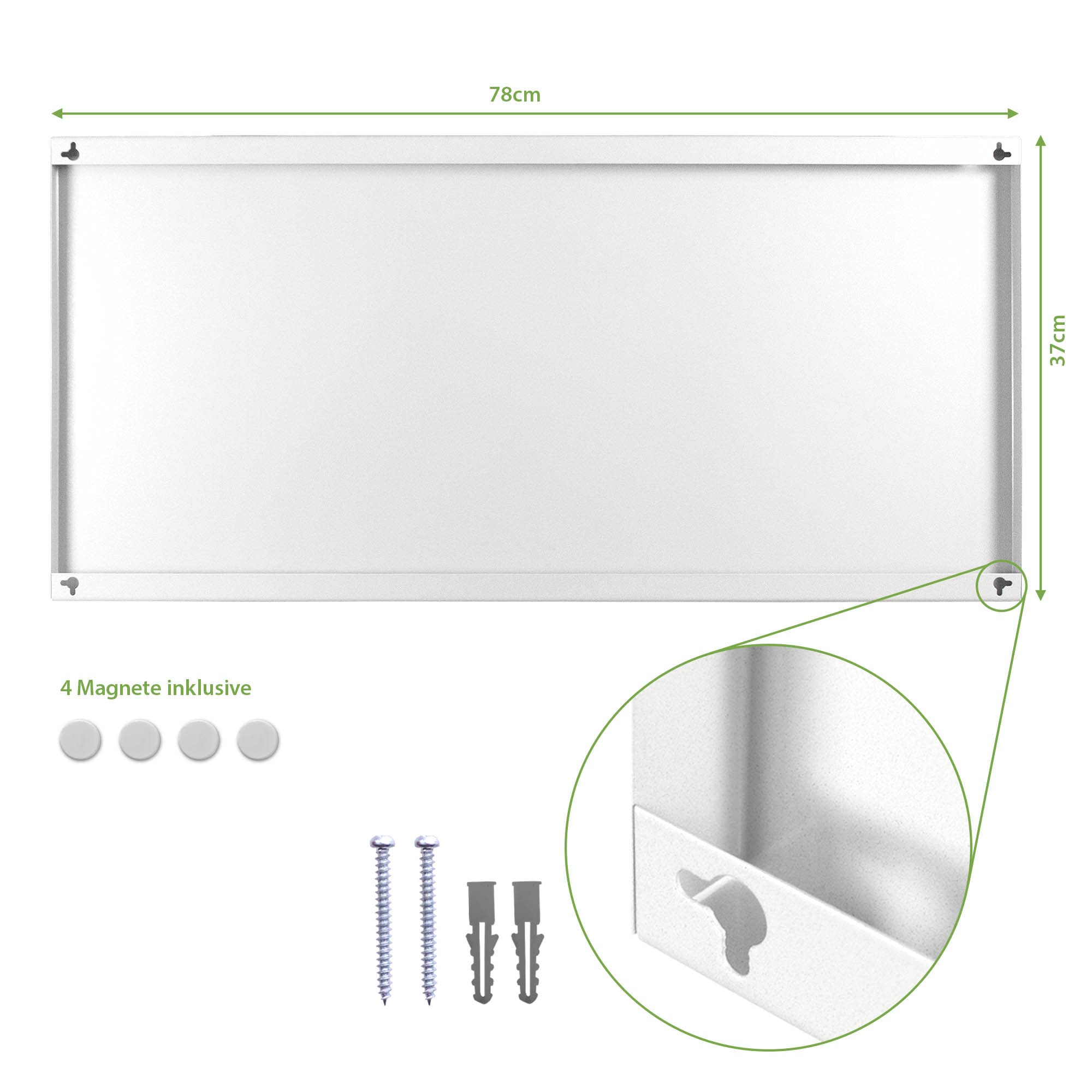 banjado® Magnettafel 37 x 78cm / Magnetwand aus Metall/Magnetpinnwand als Memoboard/Pinnwand Magnettafel Küche, Büro, Kinderzimmer inkl. 4 Magnete & Montageset - Motiv Trockenes Holz