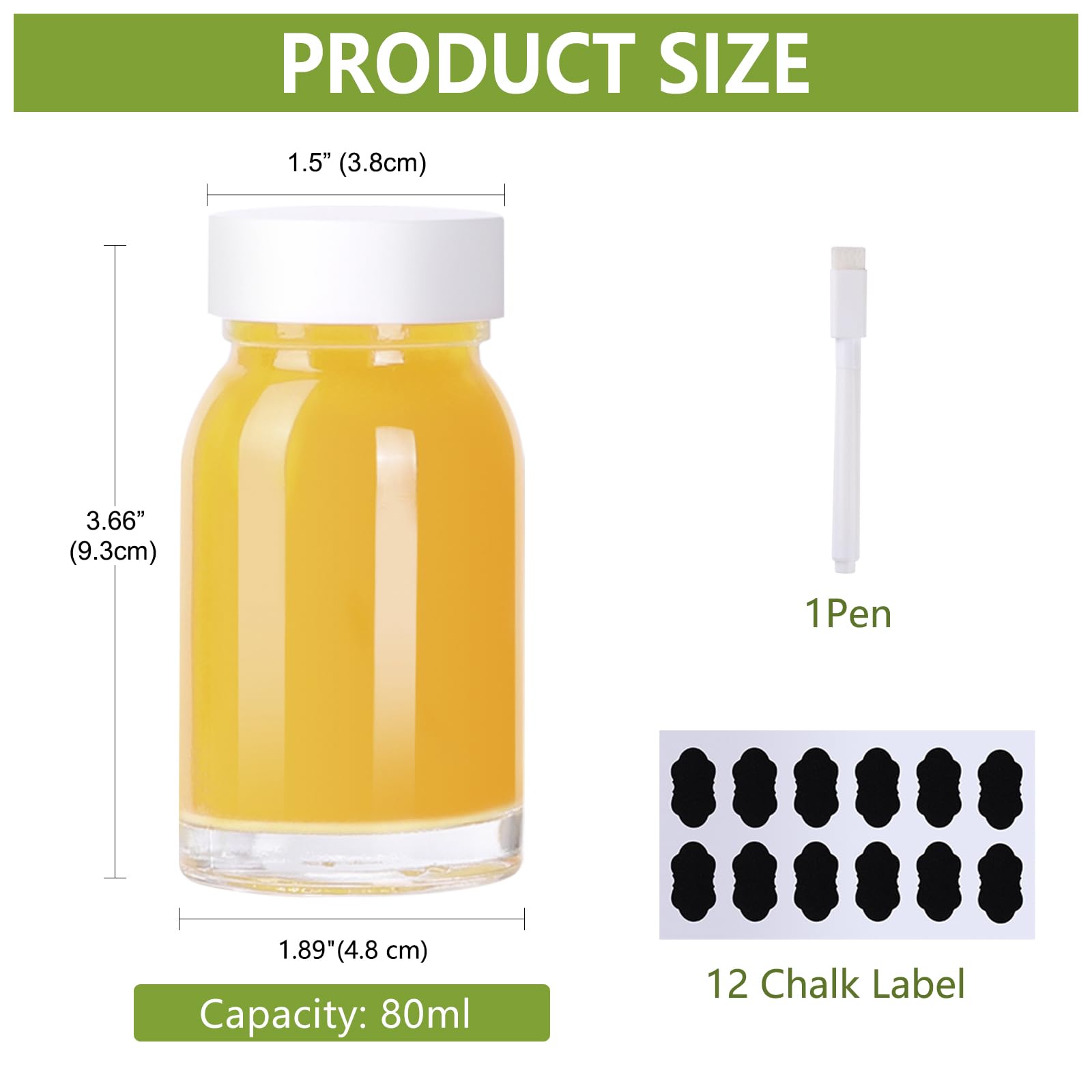 YBCPACK 12 Pack 80ml Reusable Mini Clear Glass Shot Bottles, Wellness Shots Bottles for Juice Ginger - Image 2