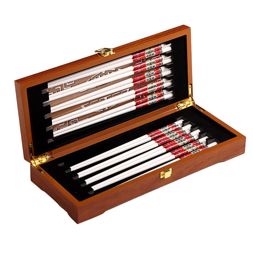 Coffret cadeau de baguettes en porcelaine chinoise, coffret cadeau de 10 paires de baguettes réutilisables lavables au lave-vaisselle avec étui, baguettes en céramique d'os de haute qualité avec