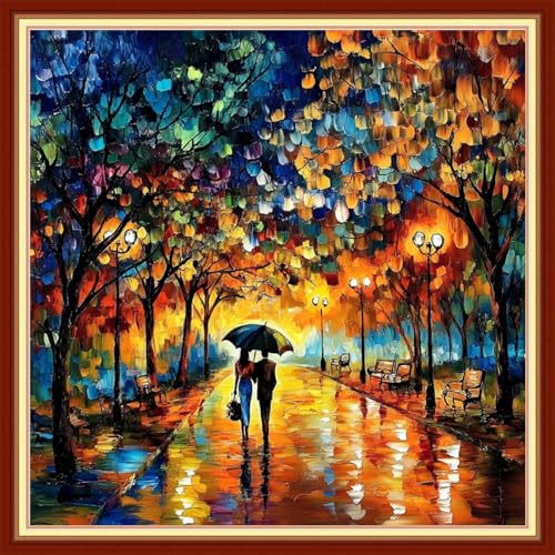 Image of Redxing Stamped Cross Stitch Kits Embroidery kit for Beginners Adults Full Range of Embroidery Patterns Starter Kits DIY Printed Cross Stitch Kits Needlepoint Kits 11CT-Strolling Nights 18x18 inch