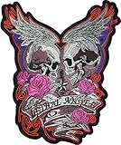 [Large Size] Papapatch Lethal Angel Skull Pink Roses Wings Star Biker Punk Ride Chopper Motorcycle Costume Jacket Vest Back DIY Embroidered Applique Sew Iron on Patch (IRON-LETHAL-ANGEL)