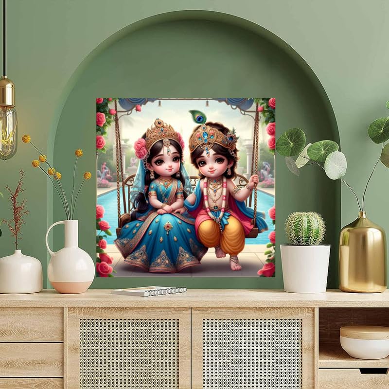 Image of British Terminal Cute little Bal Gopal Baby God Krishna| Kanha Ji | Laddu Lord Makhan Chor Painting Religious Poster for Pregnant Women for wall (matt thin vinyl,sticker,multicolor,unframed)| bj347