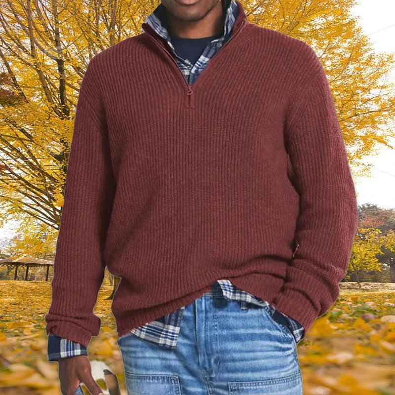 Men's Cashmere Business Casual Zipper Sweater,2025 New Mens Polo Collar Sweaters 1/4 Zip Pullover4
