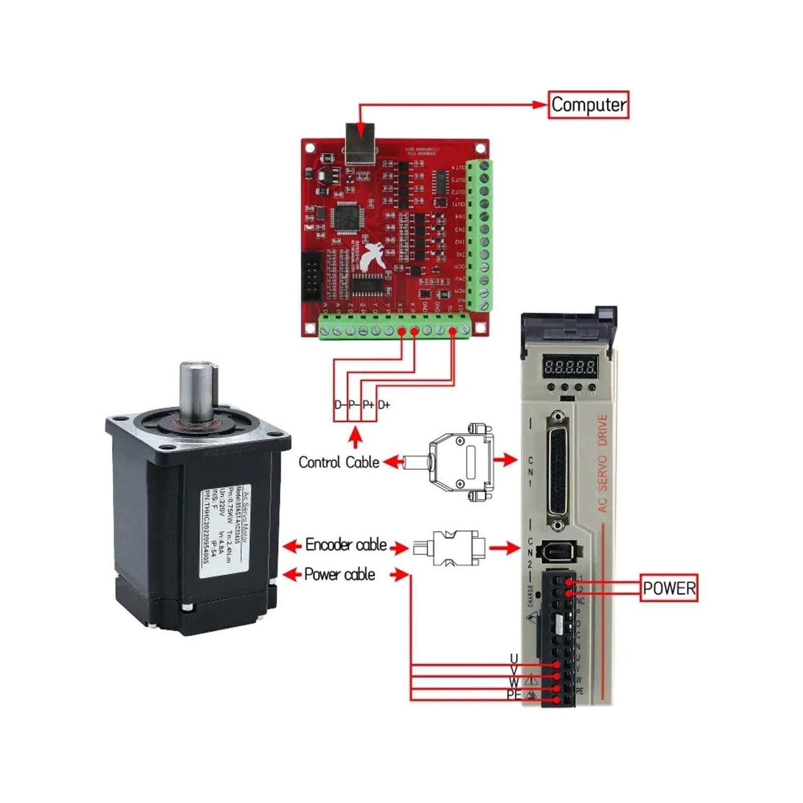 1 szt. 80AST 1000W 3.8N 220V AC Servo Motor KIT z magnetycznym 17-bitowym enkoderem absolutnym + sterownik T3D-20A (1000W)