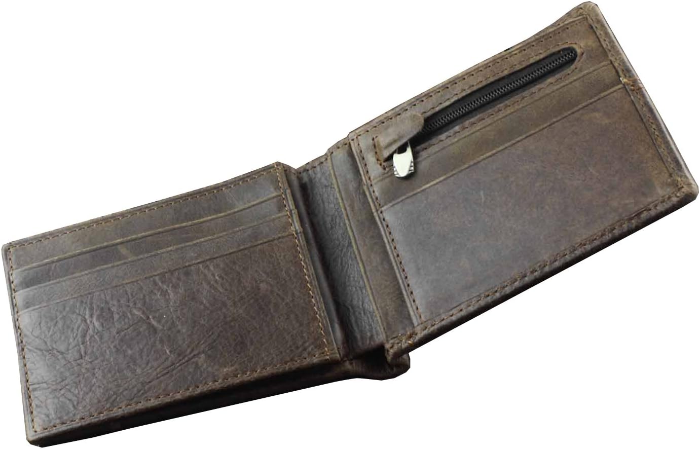 New Vintage Brown Leather Wallet With Chain Mens Bifold/Many Card Holder - Image 5