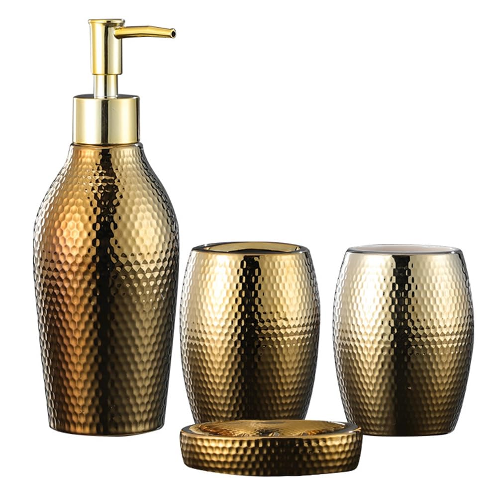 Aundhegrtt Rose Gold Ceramic Bathroom Accessories Set Featuring Lotion Bottle and Soap Dish