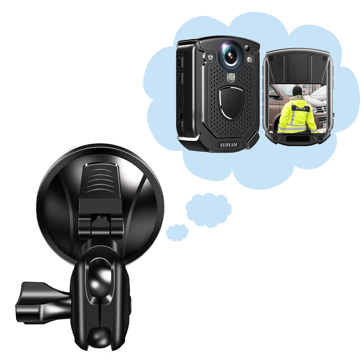 SYDYAM Car Suction Cup Holder for Body Camera Modal V6/F1, Dash Cam Holder for Cars 360° Adjustabler V6/F1 Modal Adhere Tightly to The Windshield (V6/