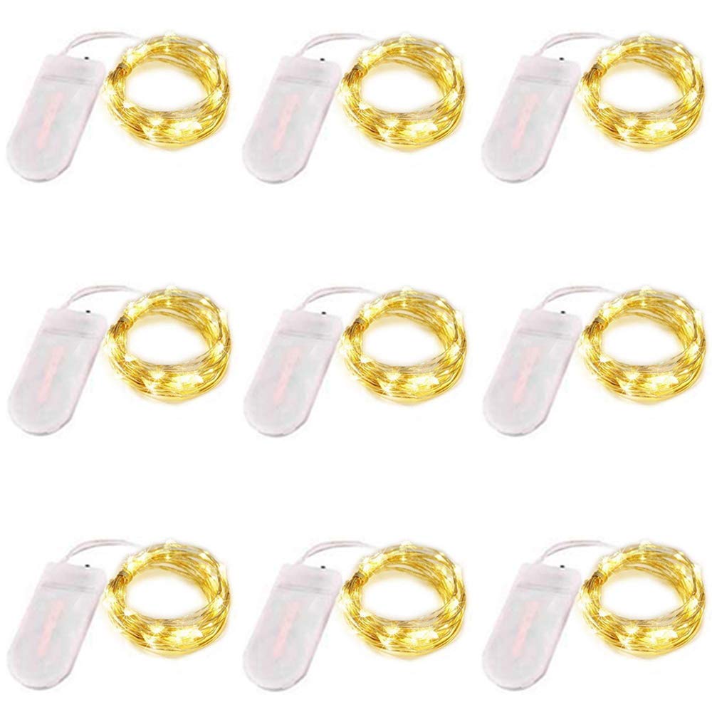 Paquete de 9 luces de hadas funcionan con pilas de 2 m, 20 luces LED de alambre plateado, luces estrelladas para bricolaje, bodas, fiestas, festivales, Halloween, Navidad (9, blanco cálido)