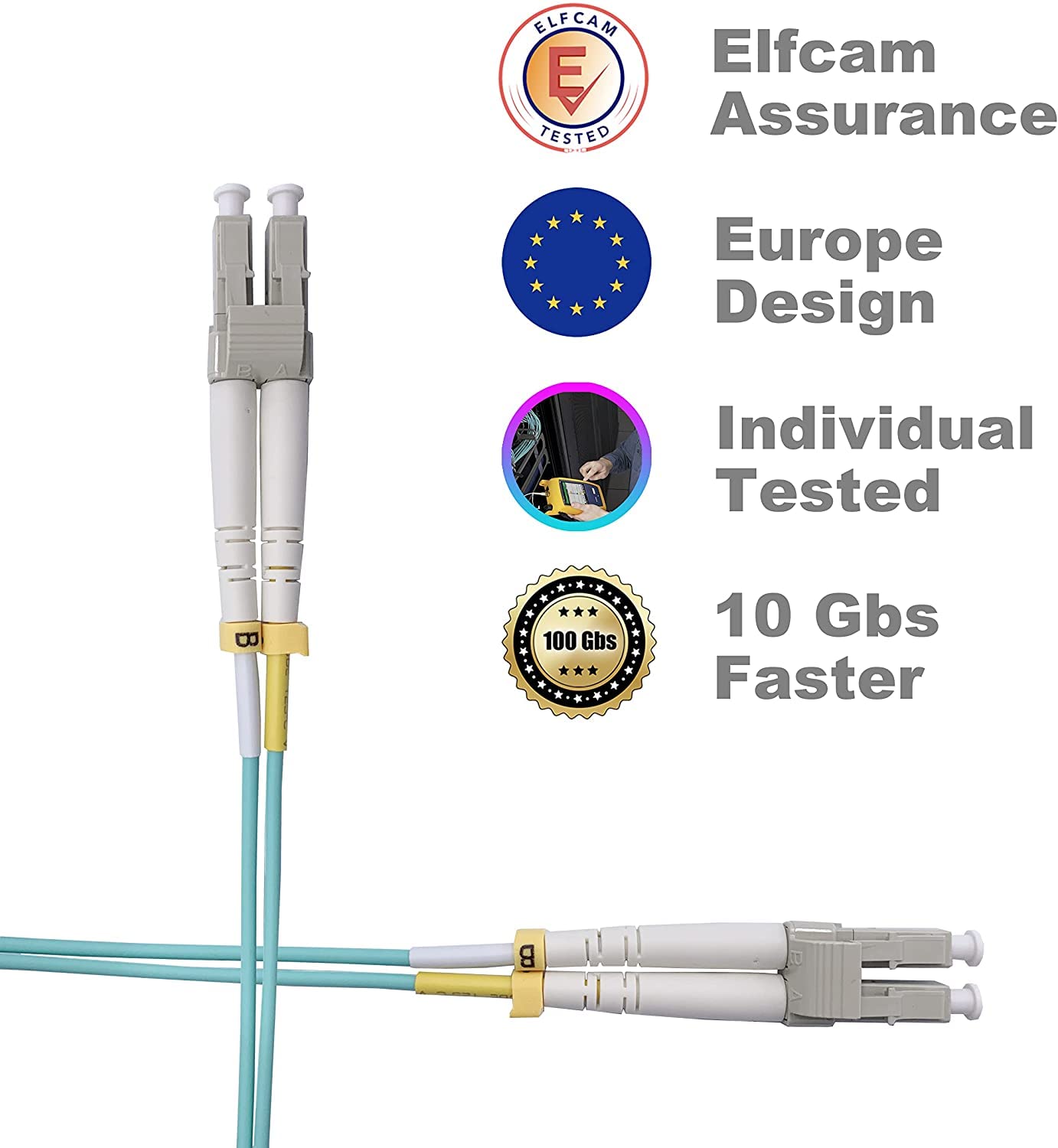 Elfcam Cavo Fibra Ottica LC/UPC per LC/UPC, OM3 Multimode Duplex 50/125um LSZH, 30M
