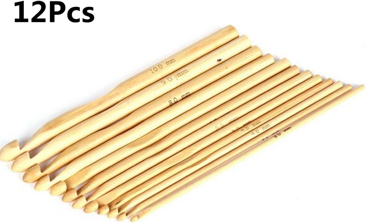 12pcs Bamboo Crochet Hooks Knitting Needles Craft Yarn Set