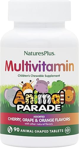 NaturesPlus Animal Parade - Multivitamínico masticable para niños, 90 tabletas en forma de animal, sabores surtidos naturales, vegetariano, sin