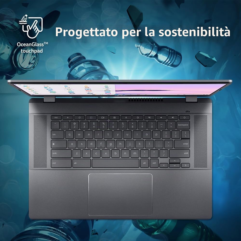 Acer Chromebook Plus 515 Laptop con Google AI - 15,6" Full HD 1920 x 1080 IPS Touch Display | Intel Core i3-1305U | 8GB LPDDR5X | SSD 256GB | Wi-Fi 6E | Fotocamera FHD | Chrome OS | CB515-2HT-33M4