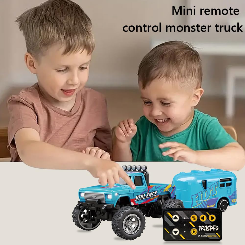 Mini RC Truck, Truck, Truck télécommandé 2,4 G, échelle 1:64 Truck, Voiture télécommandée avec lumières, Mini Camion Jouets pour Enfants
