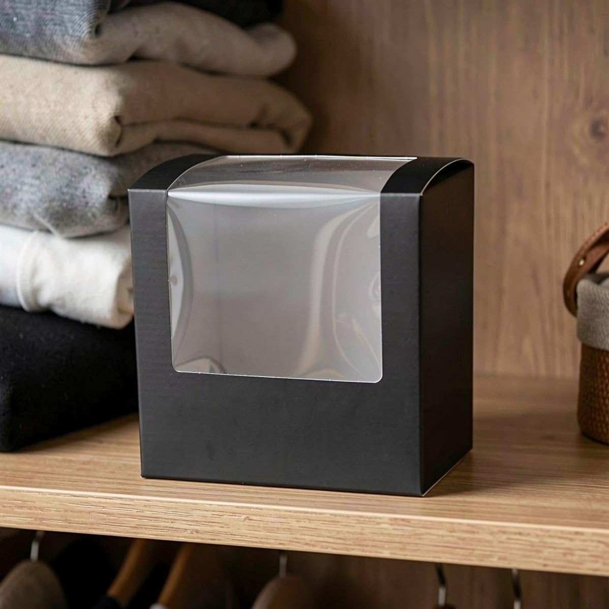 10pcs Square Hat Box Black Paperboard with Window, for Caps