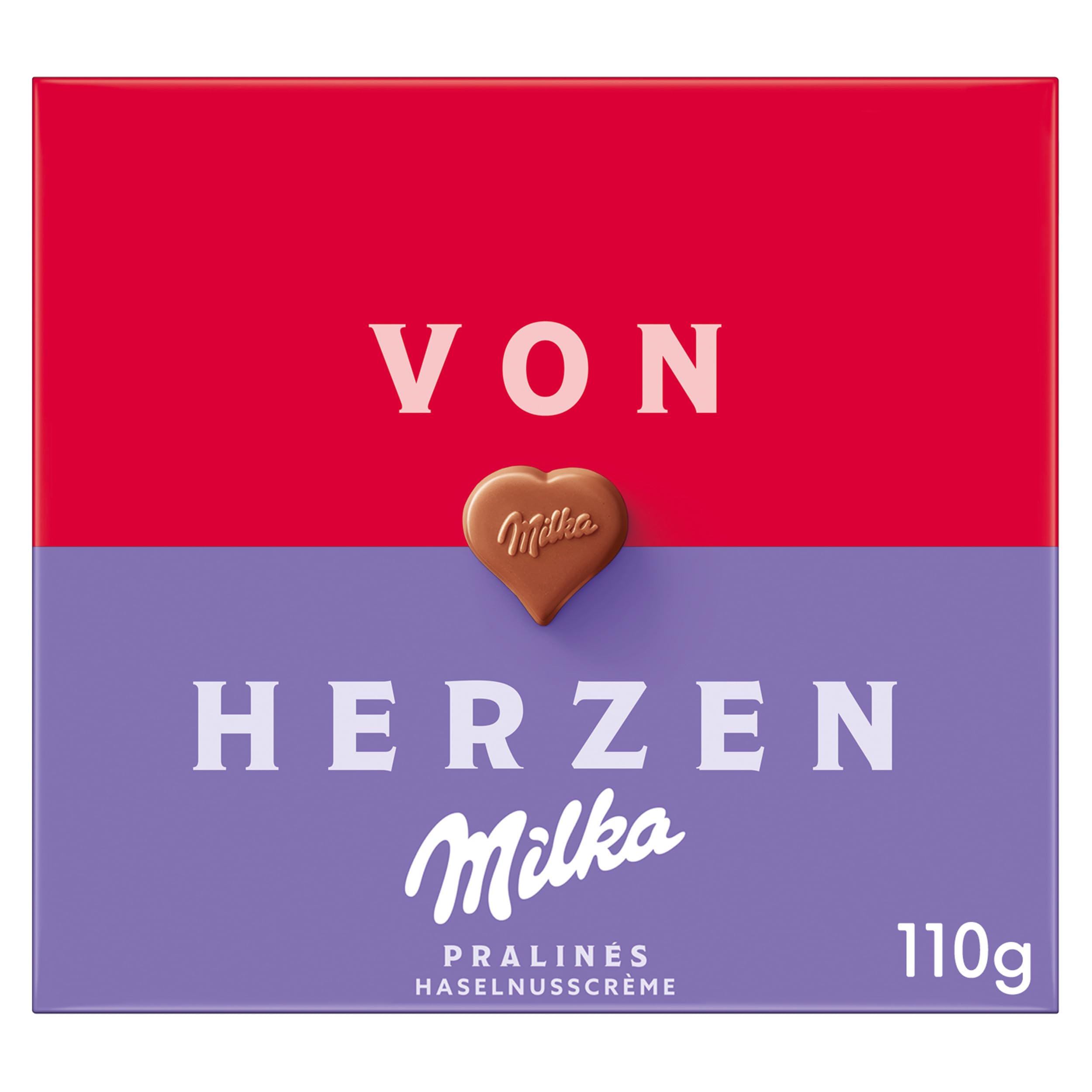 Milka Von Herzen Pralinen – Alpenmilch-Schokolade mit feiner Haselnusscrème-Füllung – 10 x 110 g