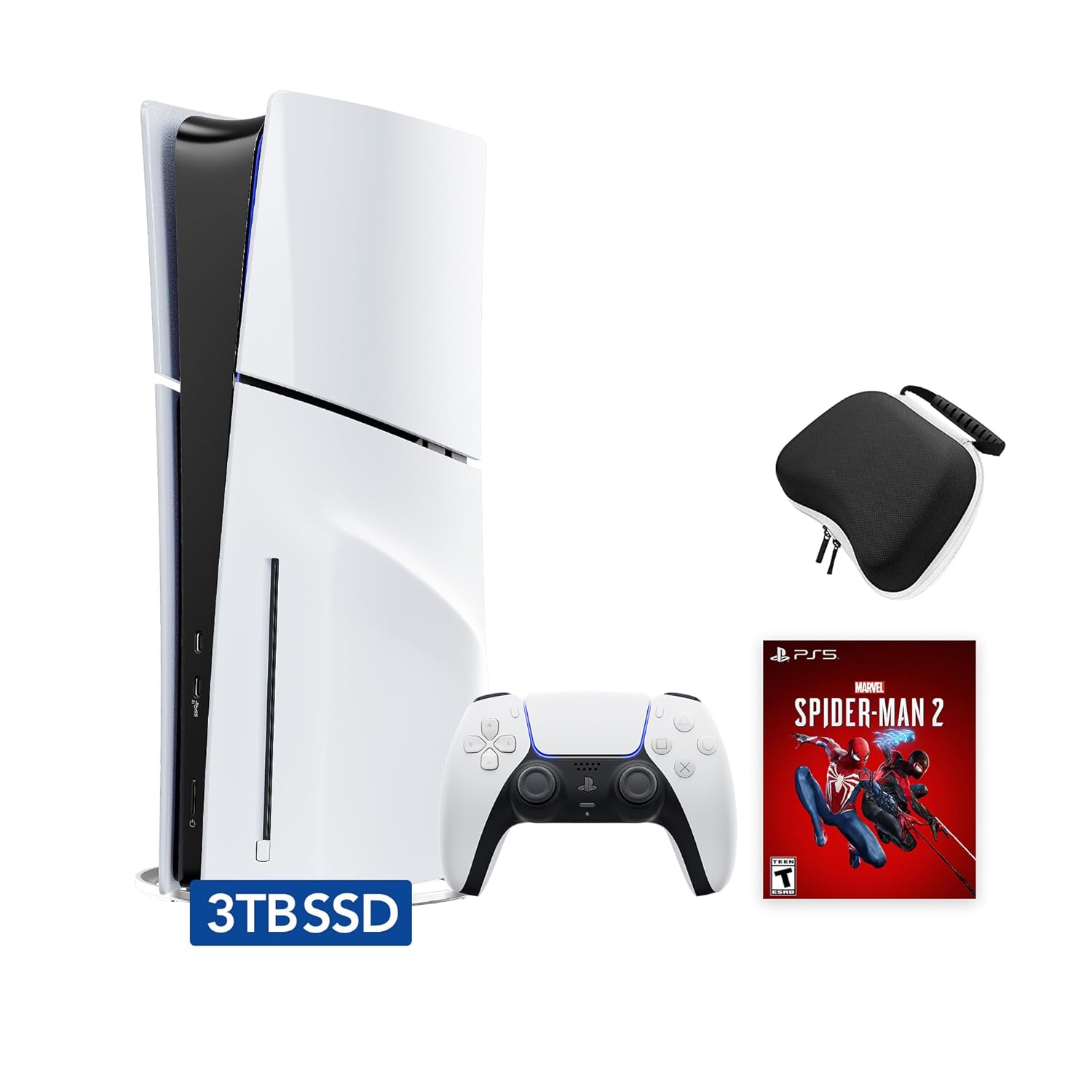 Product image of Sony PlayStation 5 Slim Upgraded 3TB Disc Edition Spider-Man 2 Bundle - White, Slim PS5 Upgraded 3TB Ultra Fast SSD Gaming Console Bundle with Wireless Controller and C-Gamers Controller Storage Case