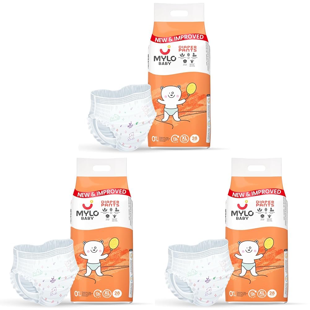 Mylo Baby Diaper Pants Extra Large (XL) Size 12-17 kgs (28 count) Leak Proof | Lightweight | 12 Hours Protection | ADL Technology (Pack of 3)-image-7