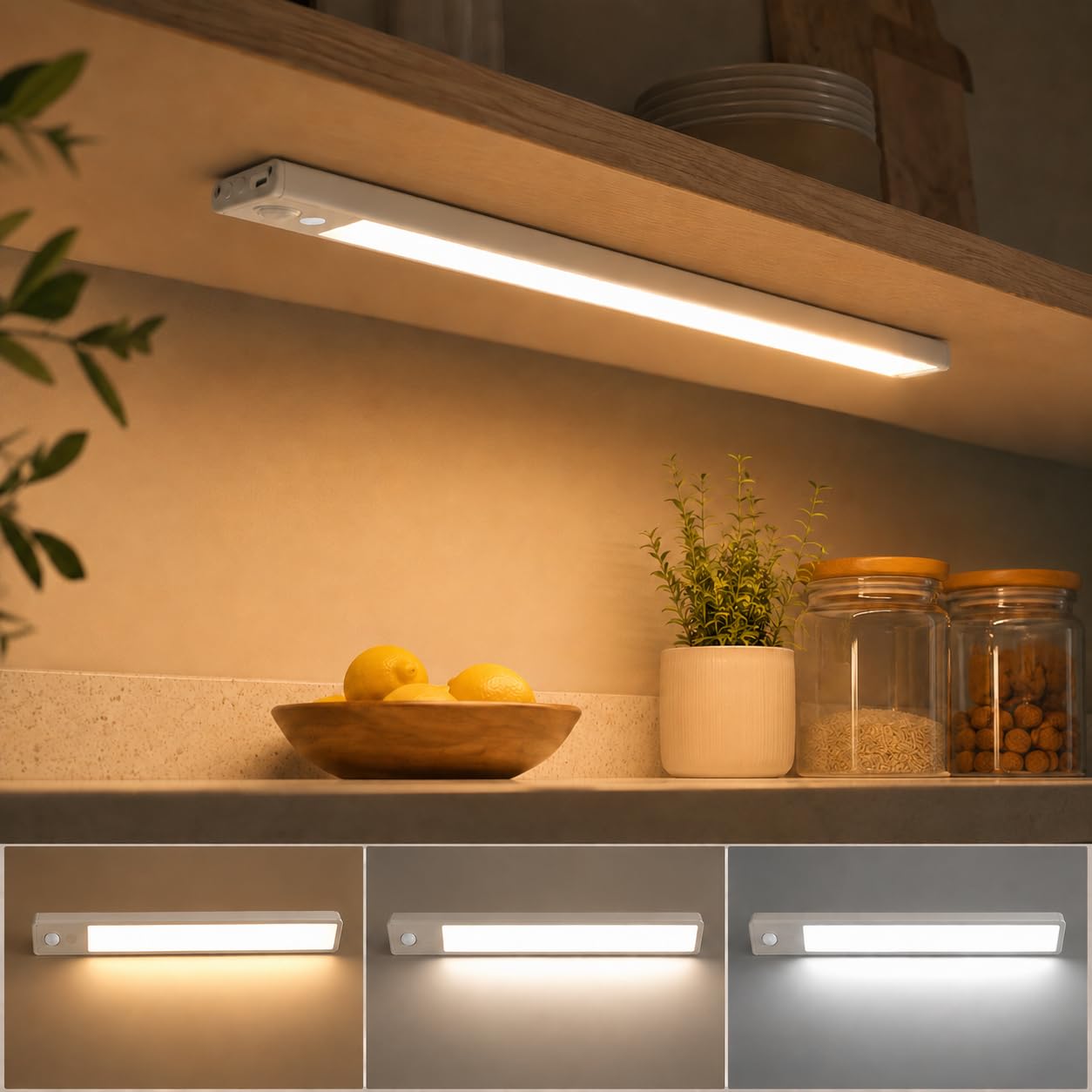 Under Counter Closet Lights With Motion Sensor, LED Under Cabinet Wireless Lights, USB Rechargeable Motion Sensor For Indoor Kitchen Closet Stairway Aluminum Alloy Casing & Magnet Closet (20 CM, 1)-image-24