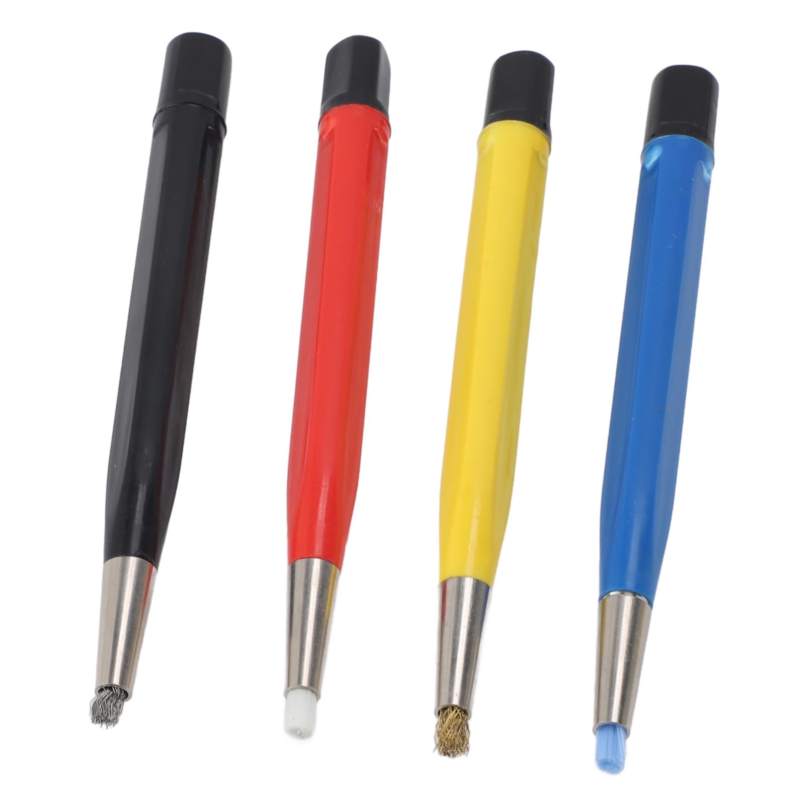 Kratzbürstenstift-Set, 4 Stück, Verstellbare Spitzen, Stahl, Messing, Glasfaser, Nylon, Bürstenstifte für die Reinigung von Schmuck, Uhren, Münzen, mit Aufbewahrungstasche aus