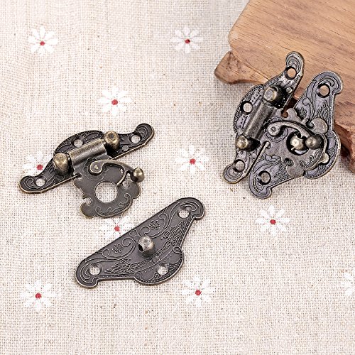 Pgmj Jewelry Box Hardware 6 Pieces Retro Design Decorative Cabinet Jewelry Box Antique Buckle Wooden Box Latch Decorative Hasp Latch Buckle And 12 Vintage Bronze Engraved Designs Hinge And 100 Screws #TOP3