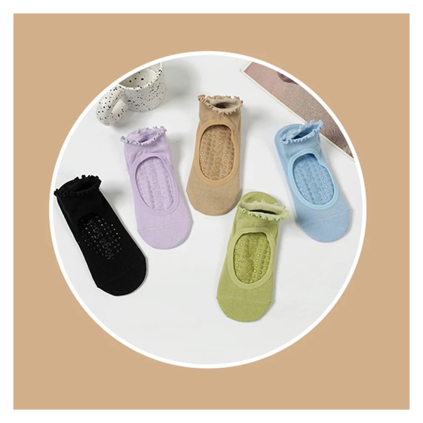 Calcetines de Yoga for Mujer, calcetín de Tobillo bajo con Agarre de Lechuga de algodón, Antideslizante, de Silicona, Deporte de Baile, Ballet, Pilates para Yoga Pilates Gimnasio(Black)