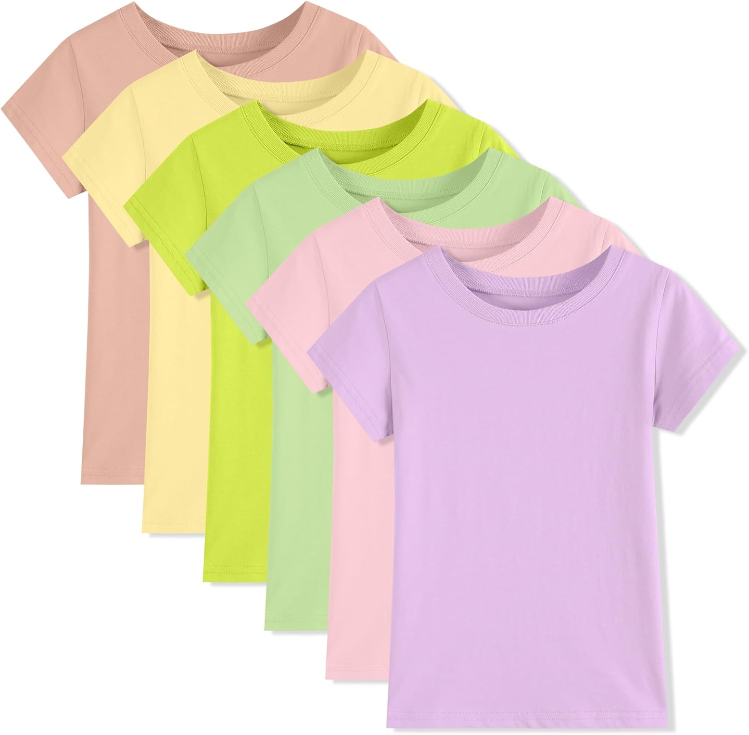 6 Pack Girls/Toddlers Cotton T-Shirts Crewneck Short Sleeve Summer Tops Kids Clothes Tees(2T-14Y)