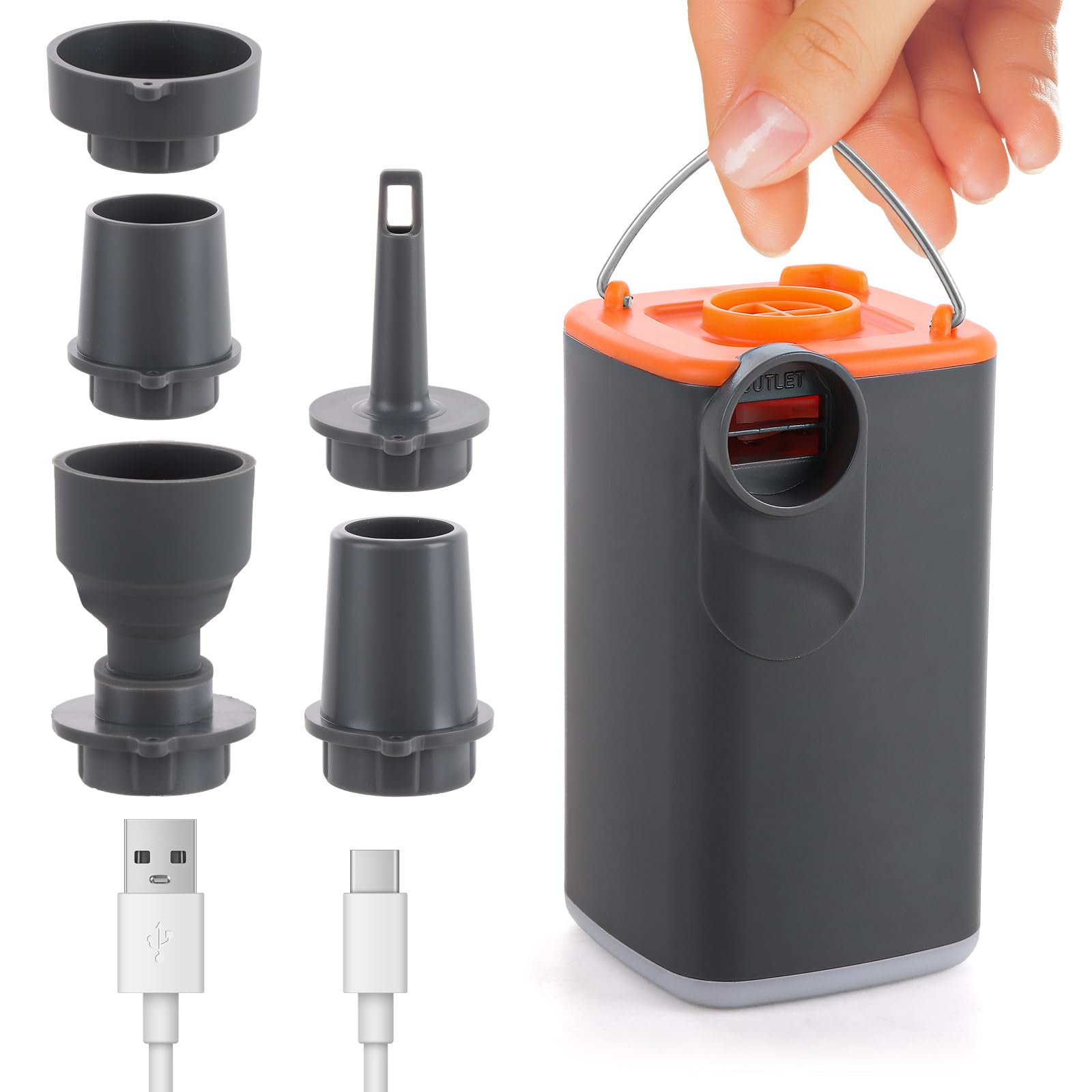 Lychico Wireless Electric Air Pump, Portable Rechargeable Air Pump for Inflatables, 5 Nozzles Fast Inflation & Deflation for Air Mattress, Pool Floats, Vacuum Storage Bags, Camping Essentials