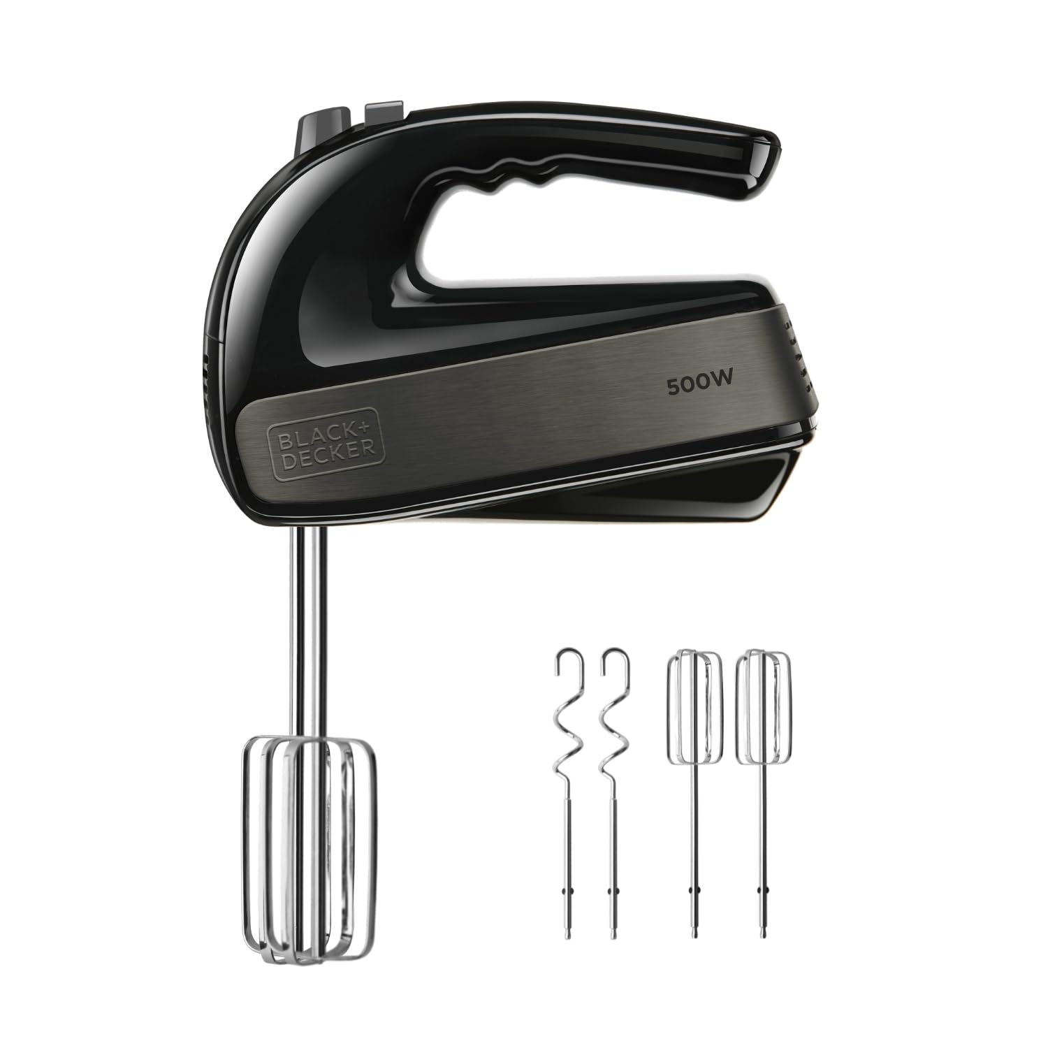 BLACK+DECKER - Batidora Eléctrica 500W | 5 Velocidades + Turbo | 2 Ganchos Amasadores + 2 Ganchos Batidores ExtraÃbles | Varillas y Ganchos Inox Antihuellas | Diseño Ergonómico | Sin BPA