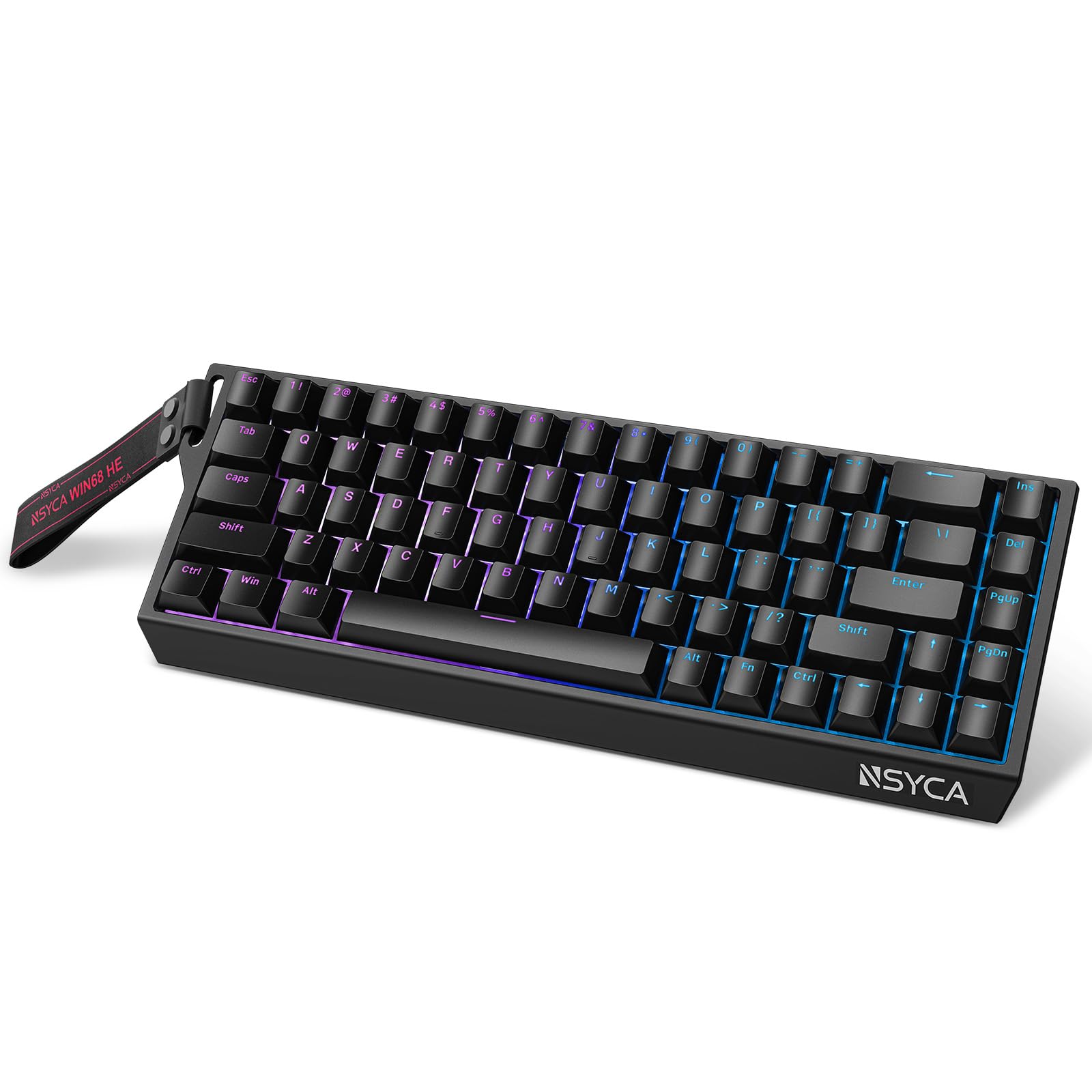 WIN68 HE - Tastiera da gioco magnetica con attivazione rapida, frequenza di polling 8000 Hz, DKS e SOCD, azionamento regolabile da 0,01 mm, tasti RGB PBT, tastiera cablata al 60% per FPS Gaming